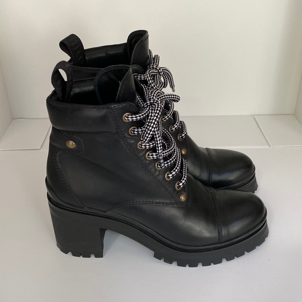 Miu Miu Nevermind Leather Combat Boots, Size 38